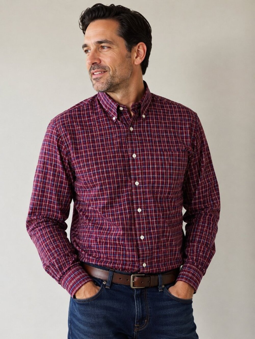 Jos. A. Bank Red Plaid 100% Cotton Button Down Shirt XL